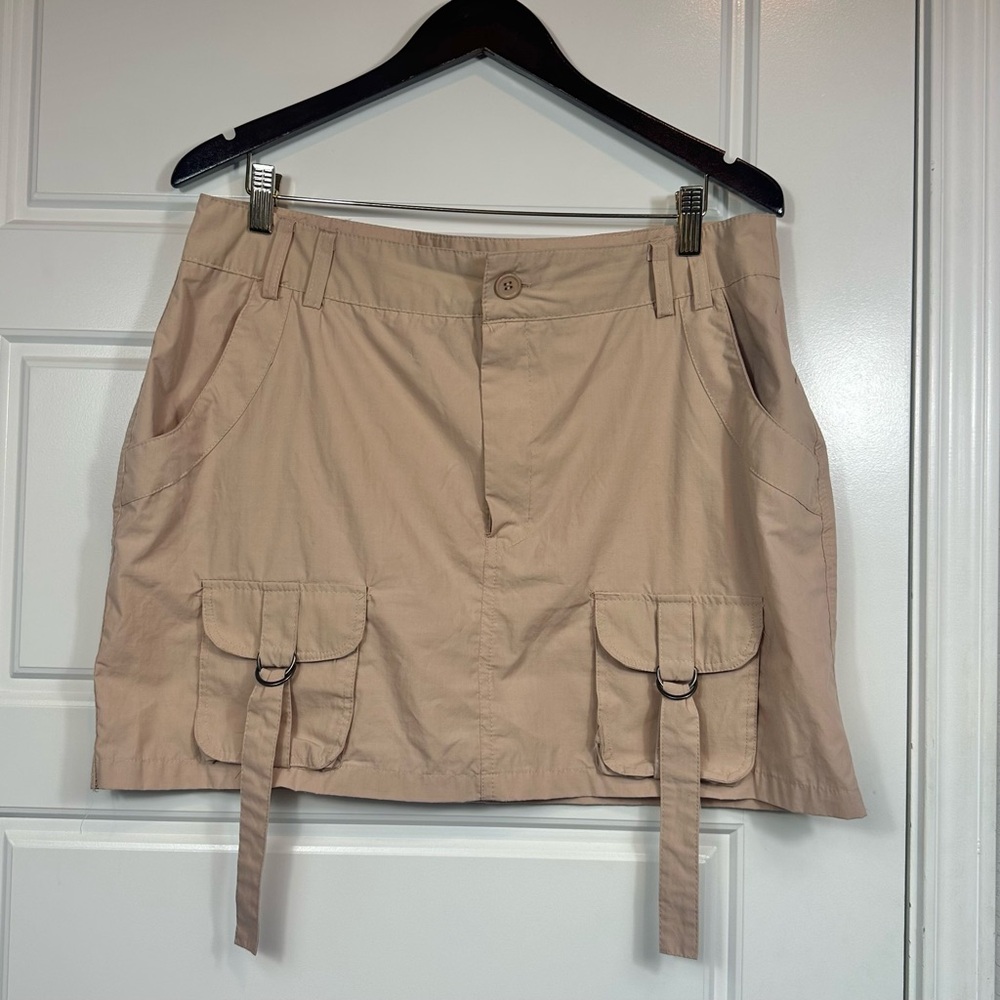 Vintage Y2K Charlotte Russe Tan Classic Utility Cargo Mini Skirt Size XL - Picture 2 of 9